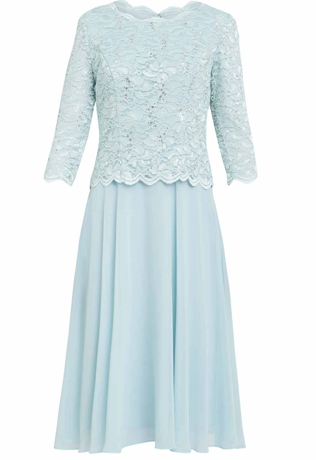 Gina Bacconi Mint Rona Midi Dress With Lace Bodice & Chiffon Skirt