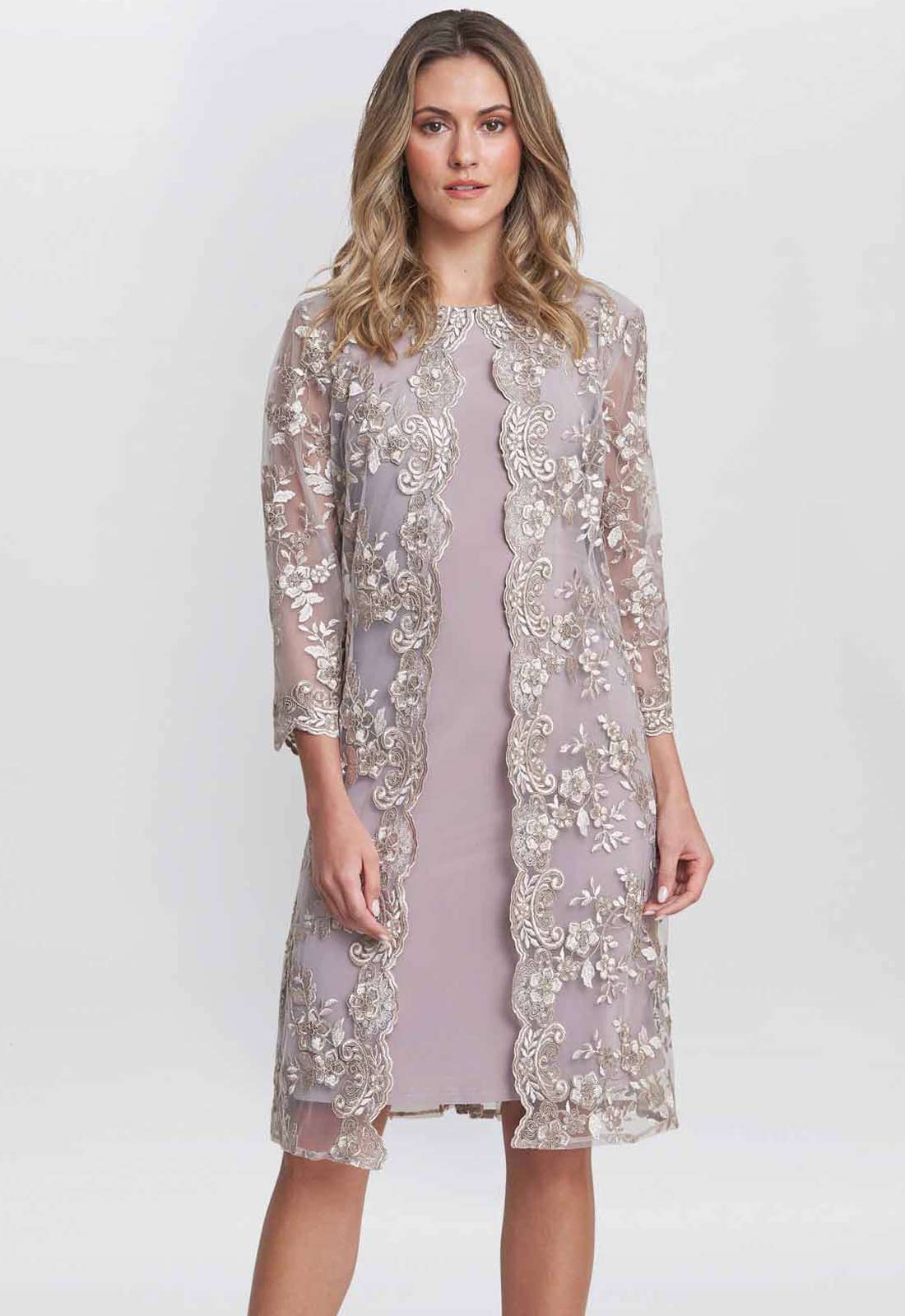 Gina Bacconi Lilac Daryl Embroidered Mock Jacket Dress