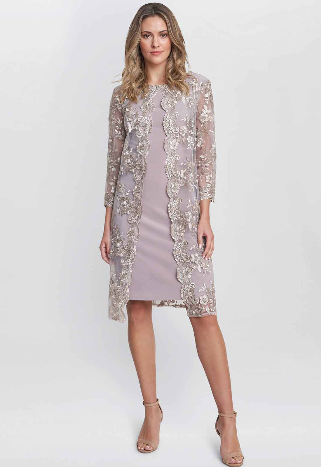 Gina Bacconi Lilac Daryl Embroidered Mock Jacket Dress