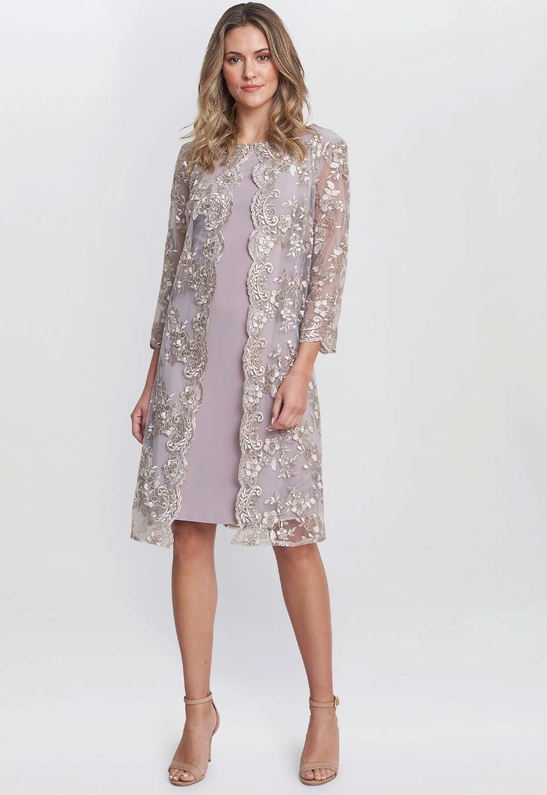 Gina Bacconi Lilac Daryl Embroidered Mock Jacket Dress