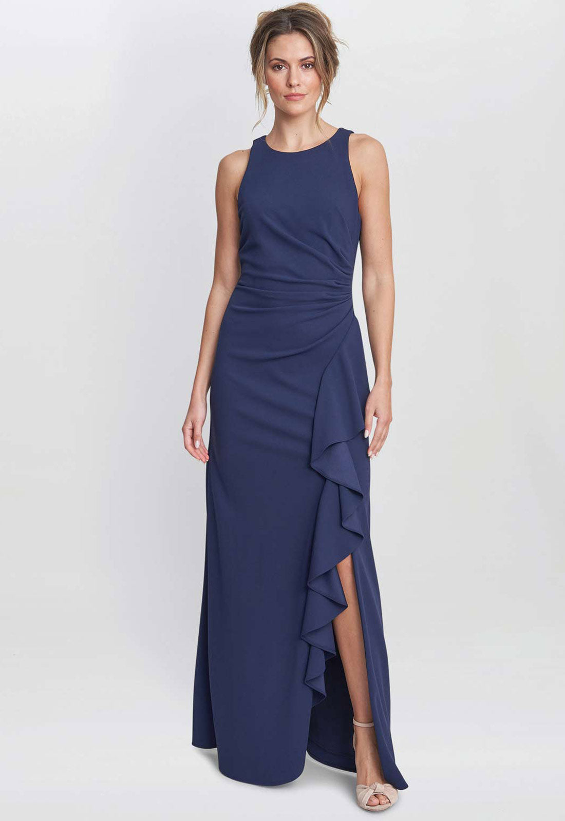 Gina Bacconi Navy Chelsea Maxi Ruffle Dress