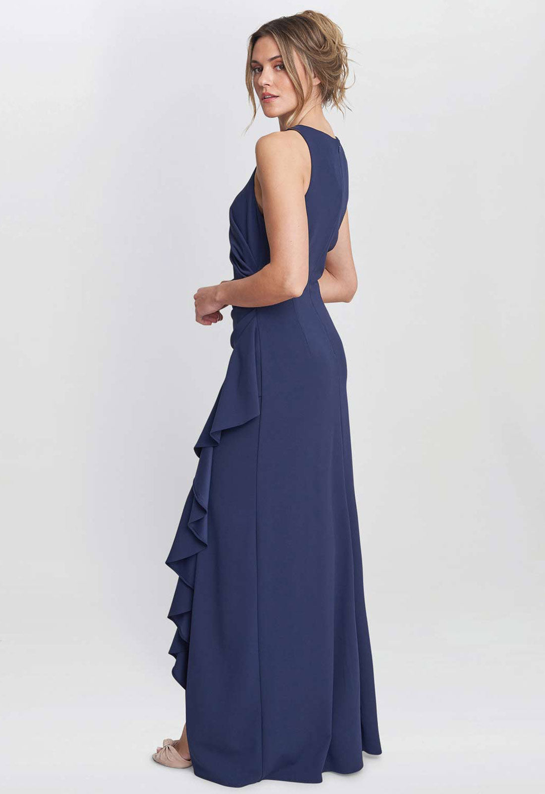 Gina Bacconi Navy Chelsea Maxi Ruffle Dress