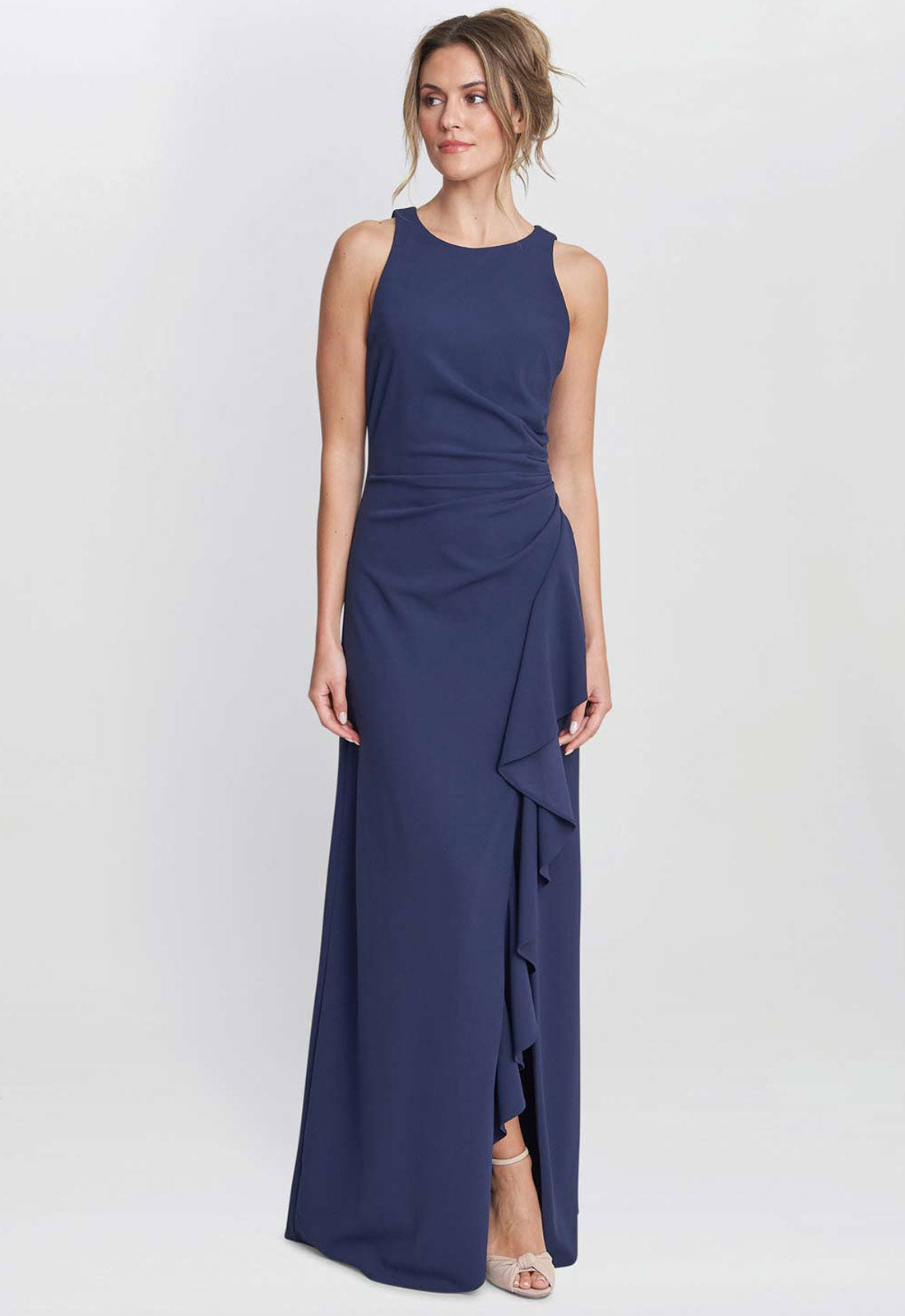 Gina Bacconi Navy Chelsea Maxi Ruffle Dress
