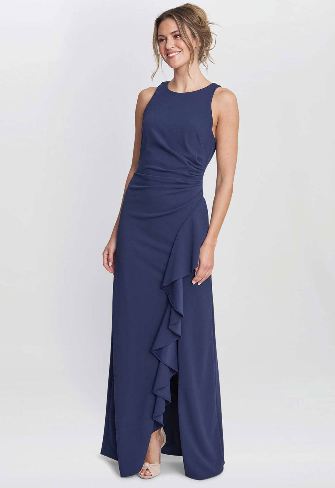 Gina Bacconi Navy Chelsea Maxi Ruffle Dress