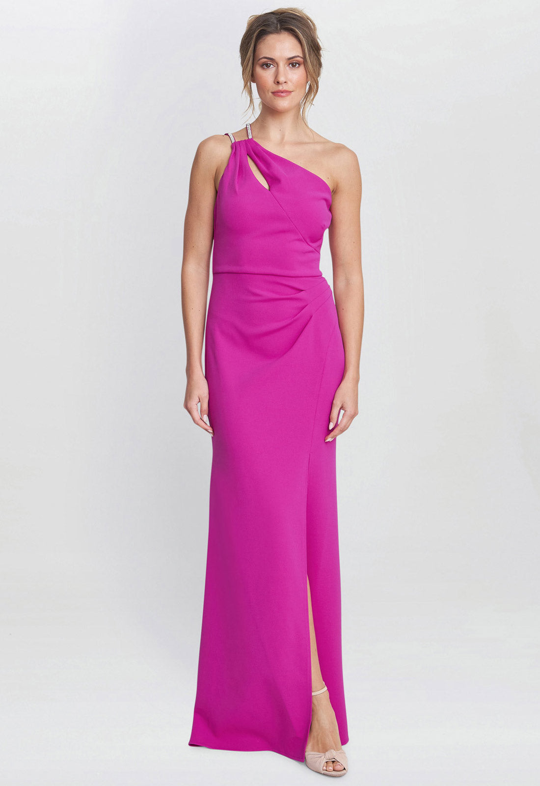 Gina Bacconi Fuchsia Bryony One Shoulder Maxi Dress