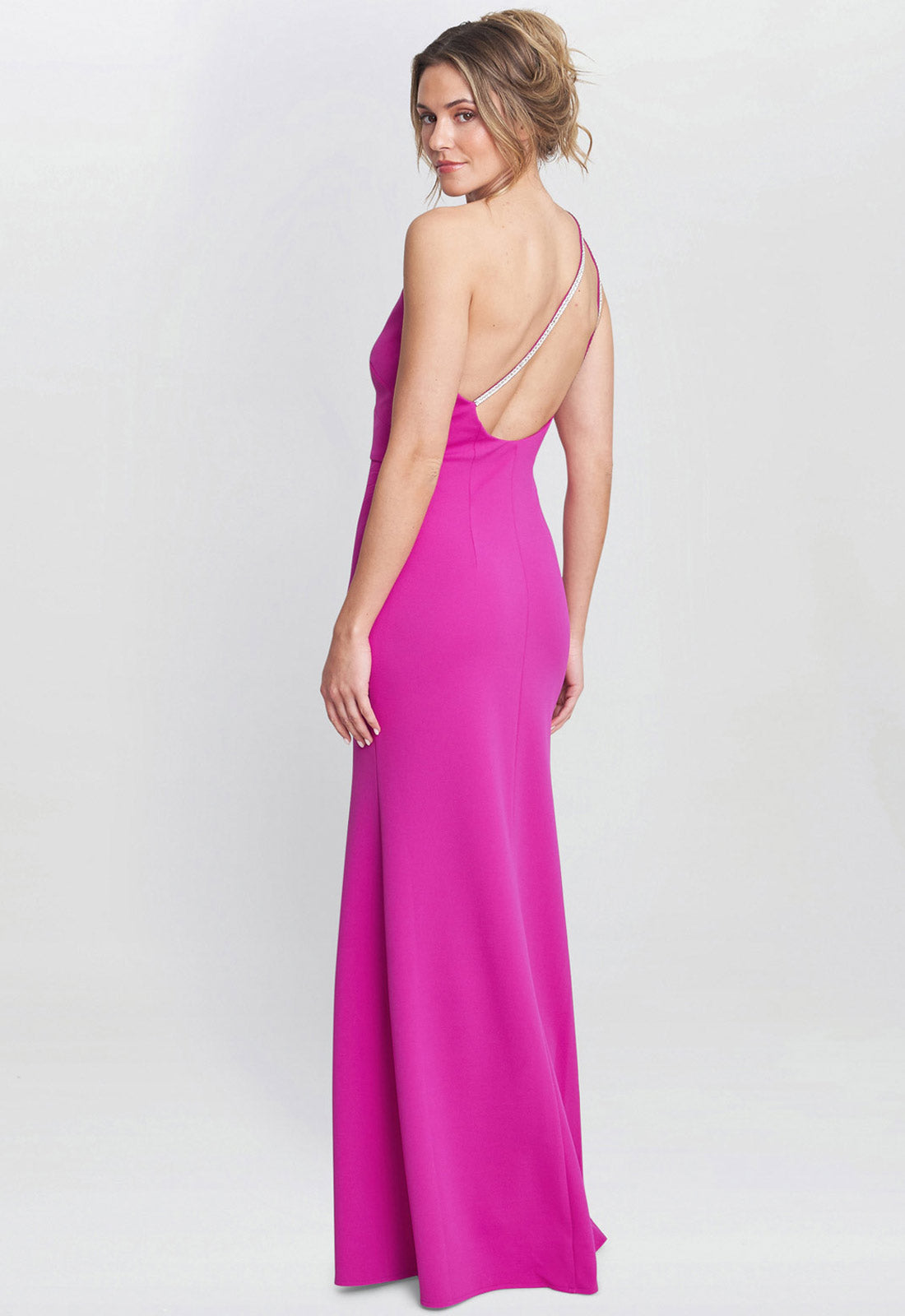 Gina Bacconi Fuchsia Bryony One Shoulder Maxi Dress