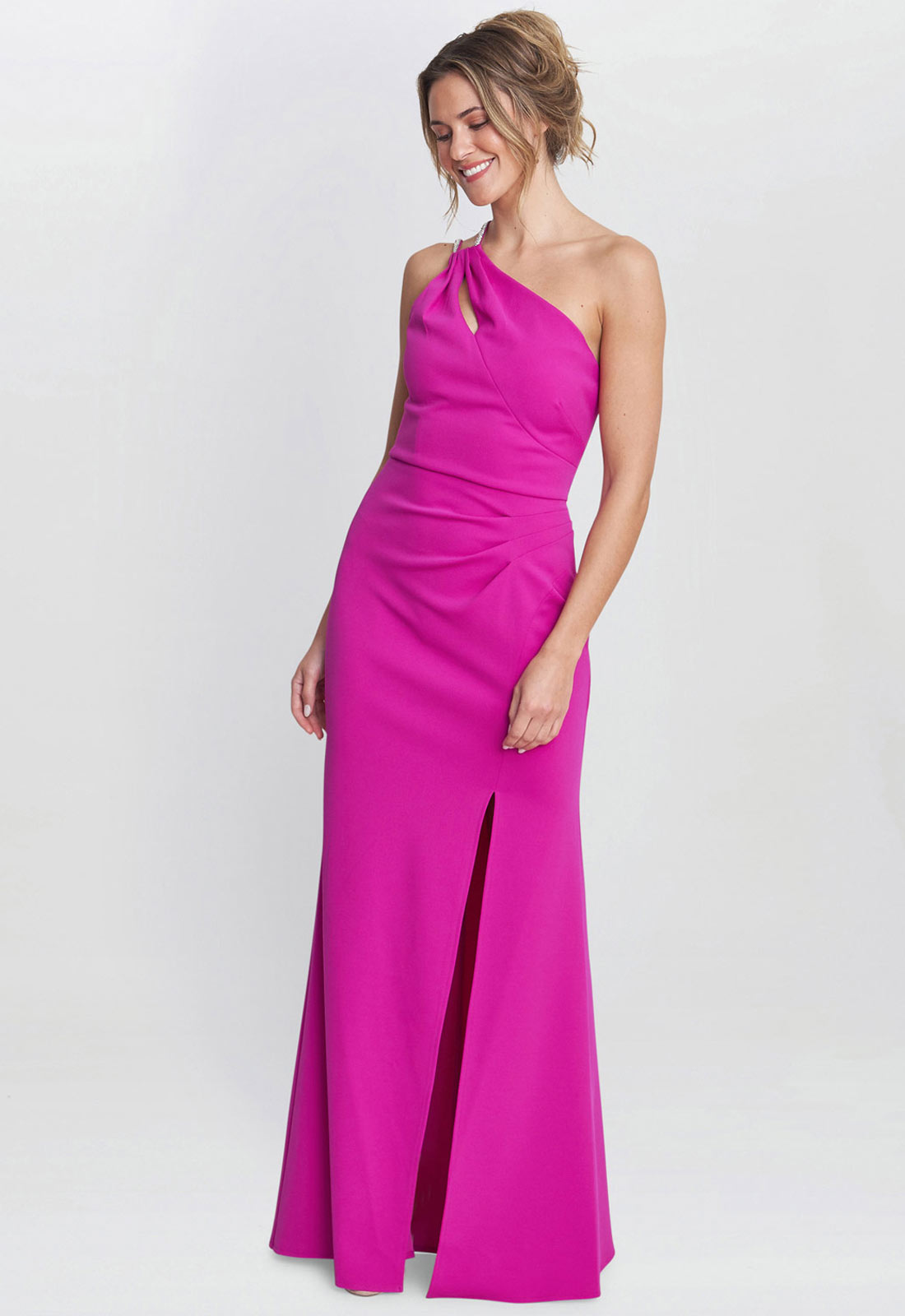 Gina Bacconi Fuchsia Bryony One Shoulder Maxi Dress