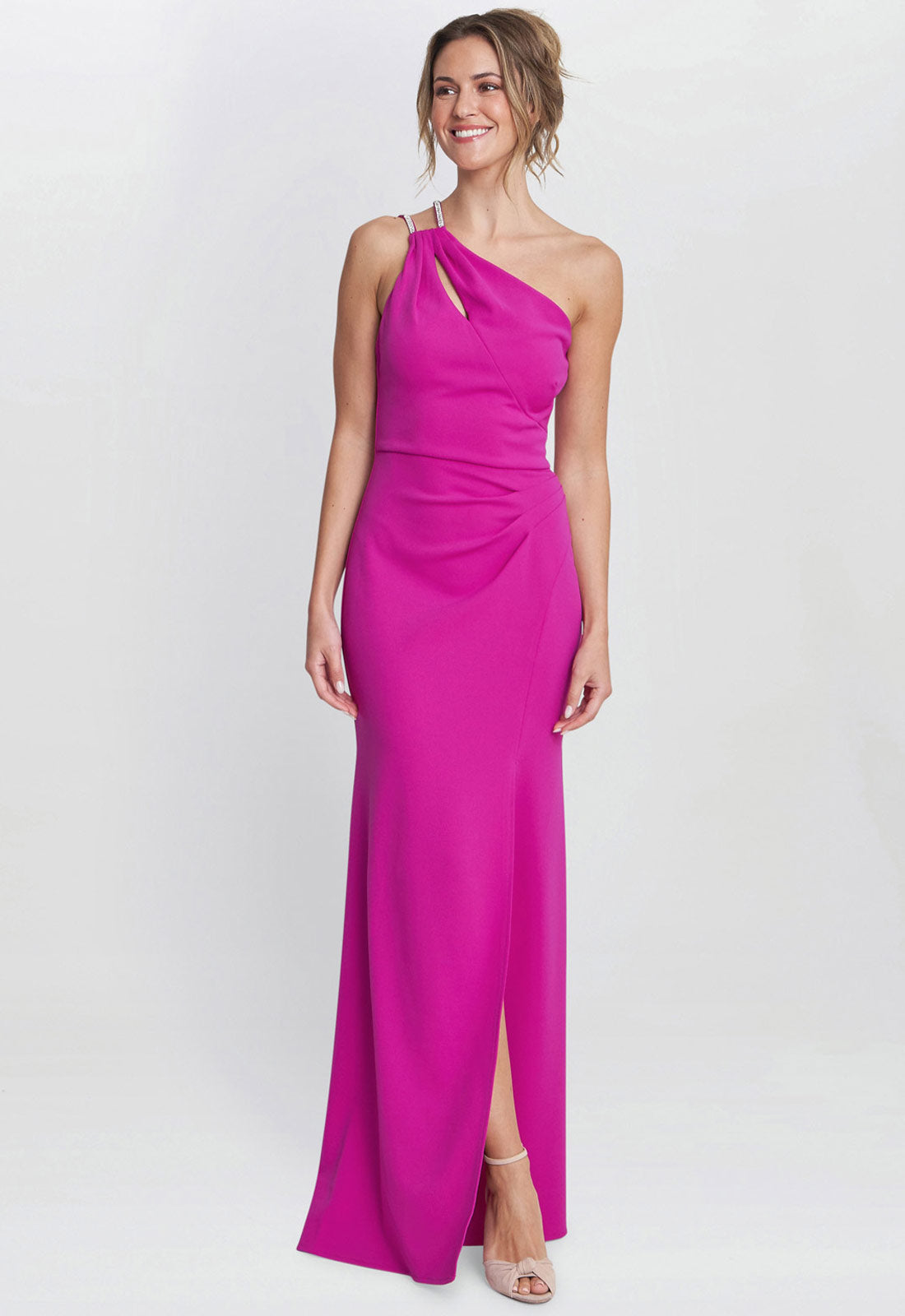 Gina Bacconi Fuchsia Bryony One Shoulder Maxi Dress