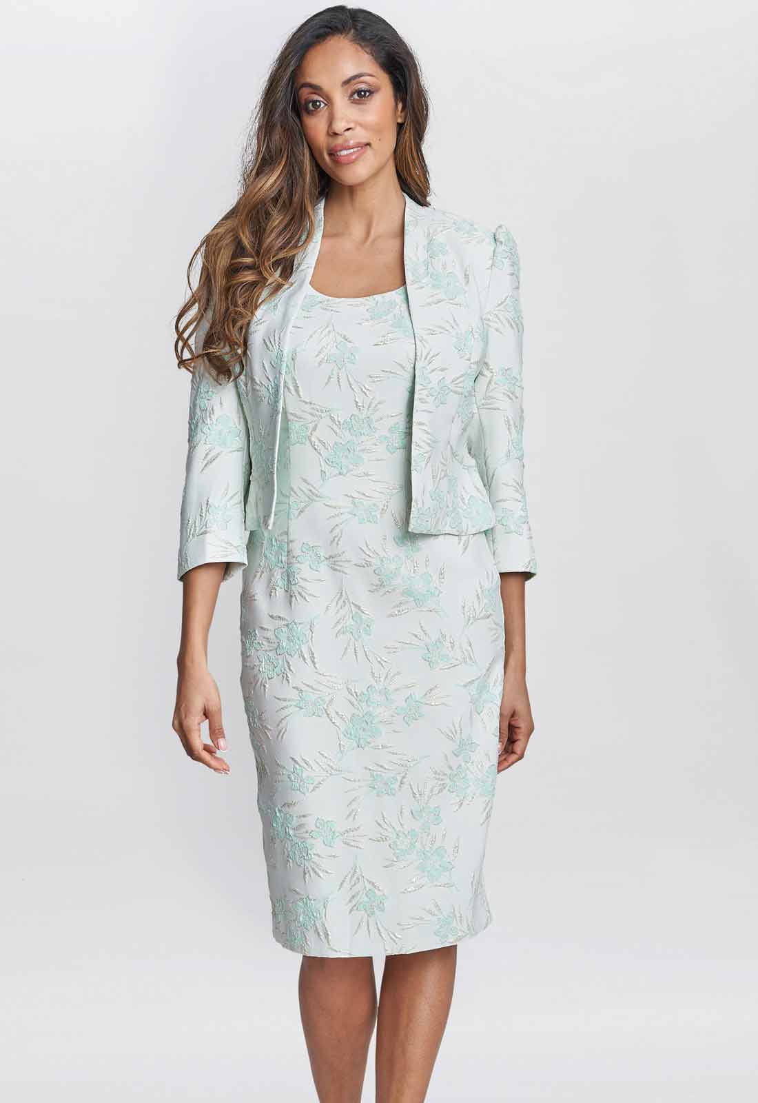 Gina Bacconi Aqua Eva Floral Jacquard Dress And Jacket