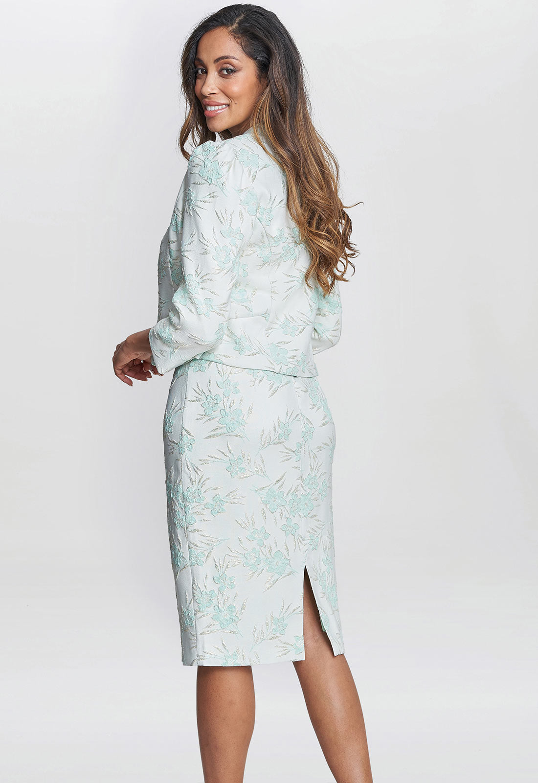 Gina Bacconi Aqua Eva Floral Jacquard Dress And Jacket