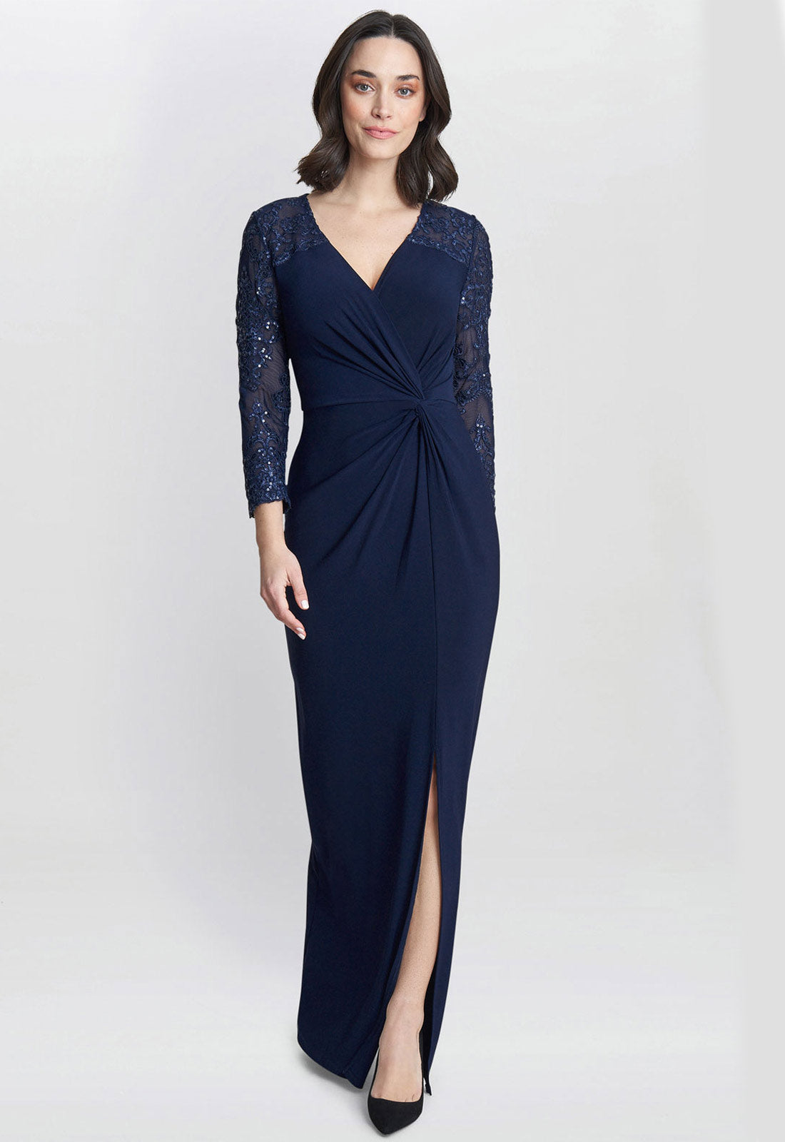 Gina Bacconi Navy Isla Maxi Dress With Twist Front