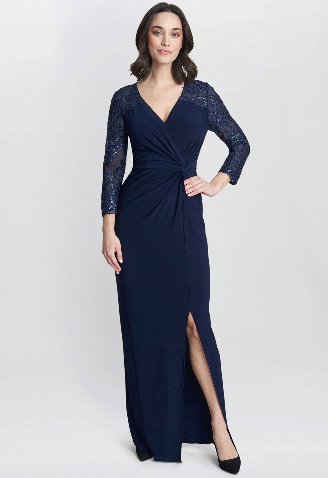 Gina Bacconi Navy Isla Maxi Dress With Twist Front