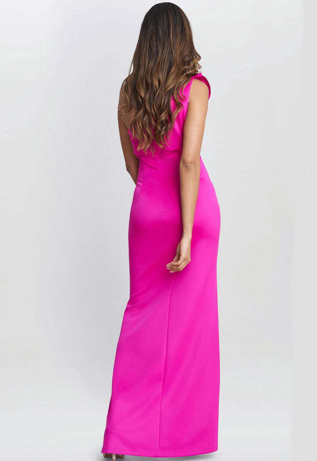 Gina Bacconi Fuchsia Agatha 3d Flower Detailed One Shoulder Maxi Dress