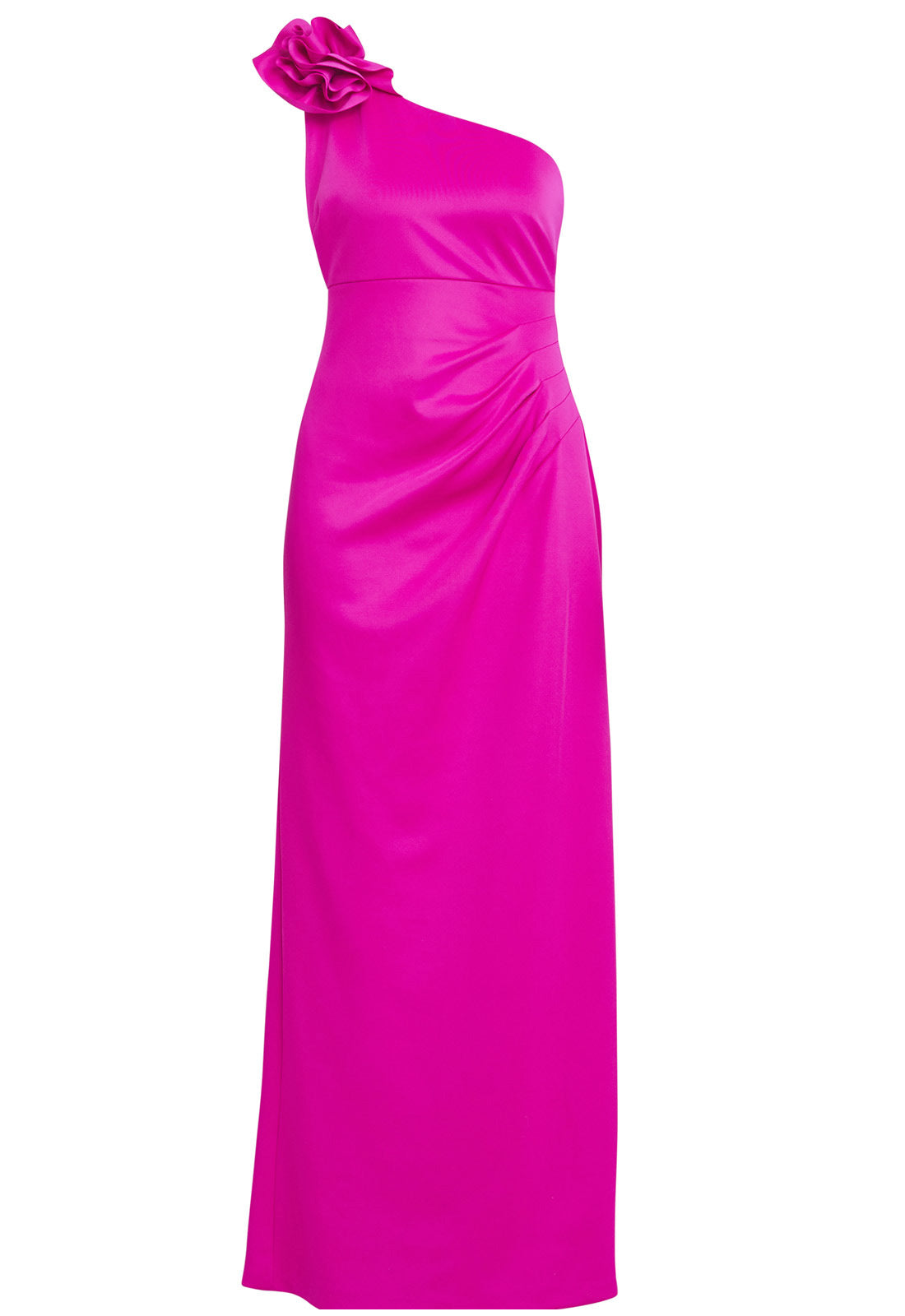 Gina Bacconi Fuchsia Agatha 3d Flower Detailed One Shoulder Maxi Dress