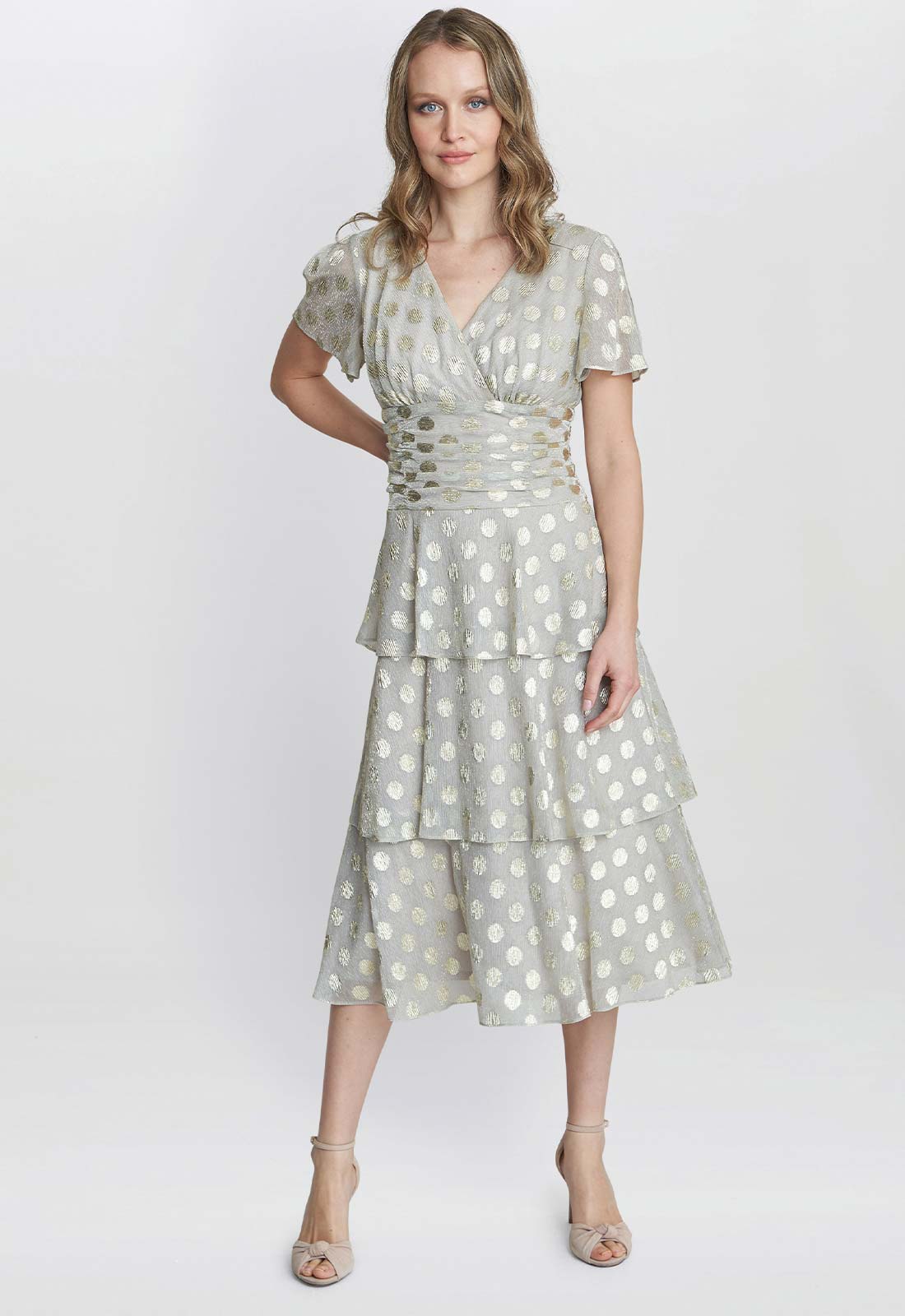 Gina Bacconi Gold Cassie Polka Dot Cocktail Dress