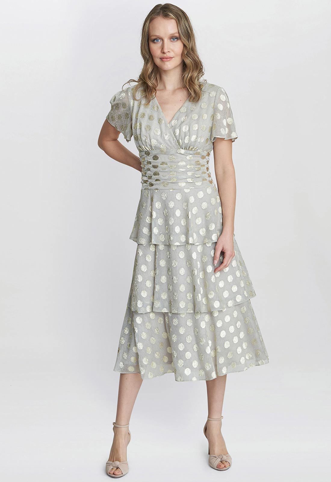 Gina Bacconi Gold Cassie Polka Dot Cocktail Dress