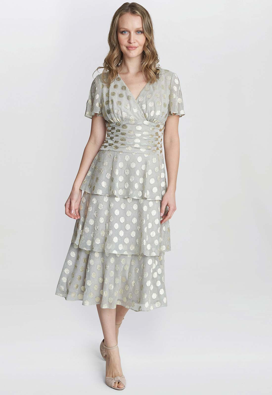 Gina Bacconi Gold Cassie Polka Dot Cocktail Dress