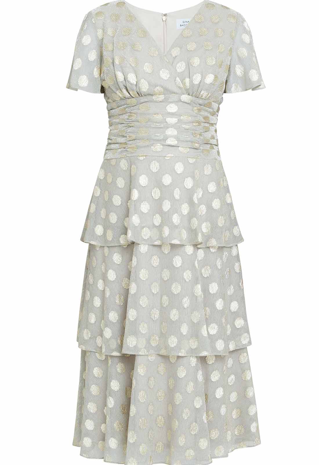 Gina Bacconi Gold Cassie Polka Dot Cocktail Dress