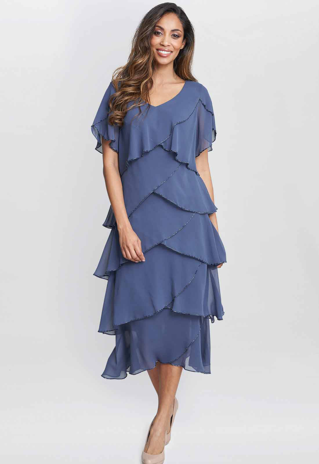 Gina Bacconi Blue Fleur Midi Dress