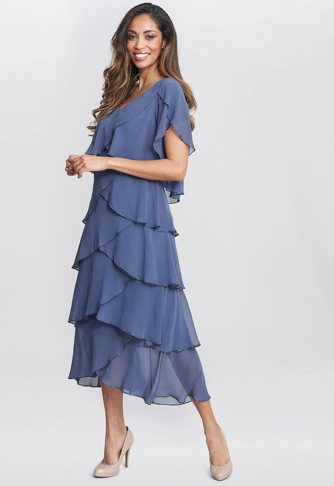 Gina Bacconi Blue Fleur Midi Dress