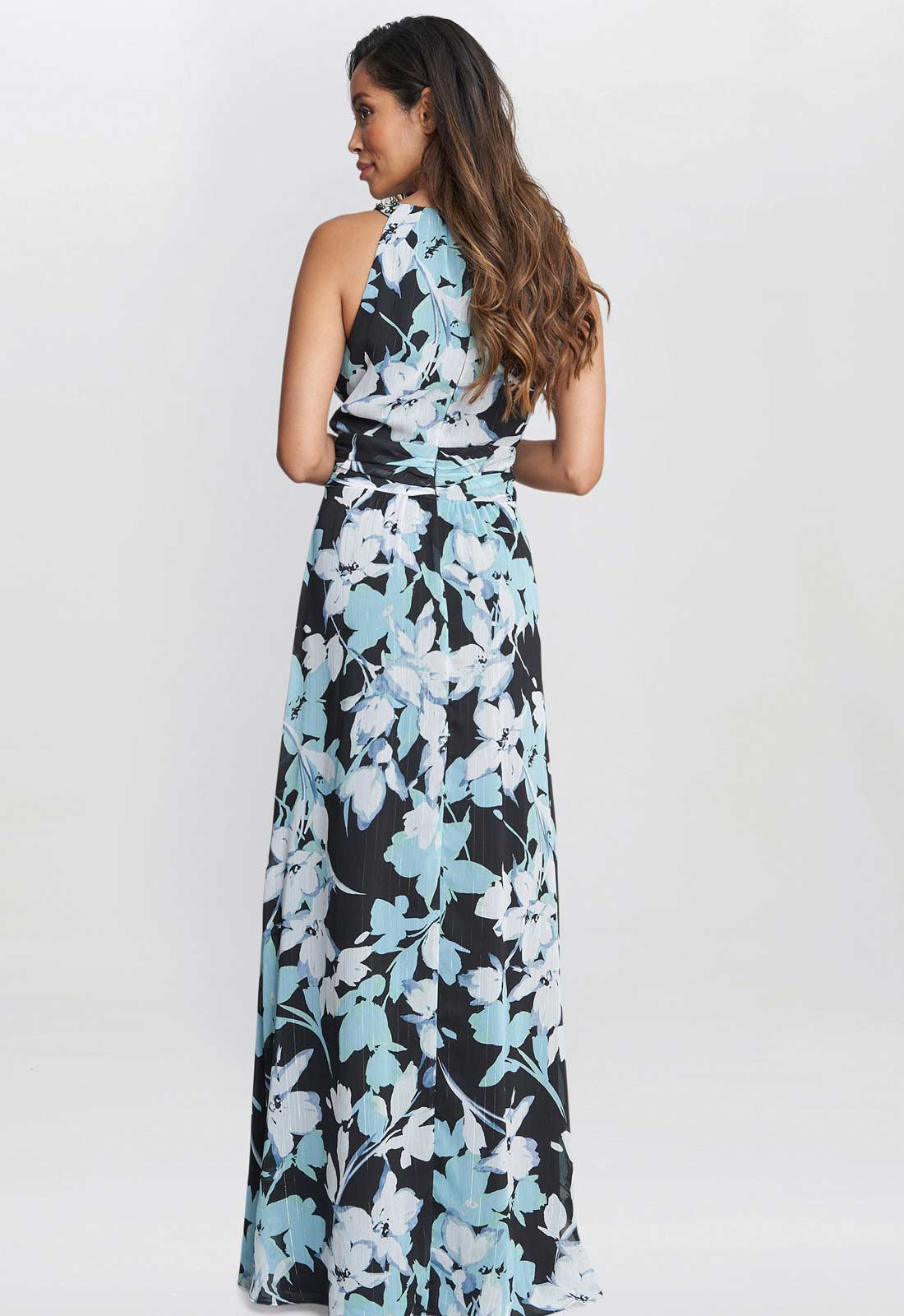 Gina Bacconi Black and Multi Irina Printed Halter Neck Maxi Dress