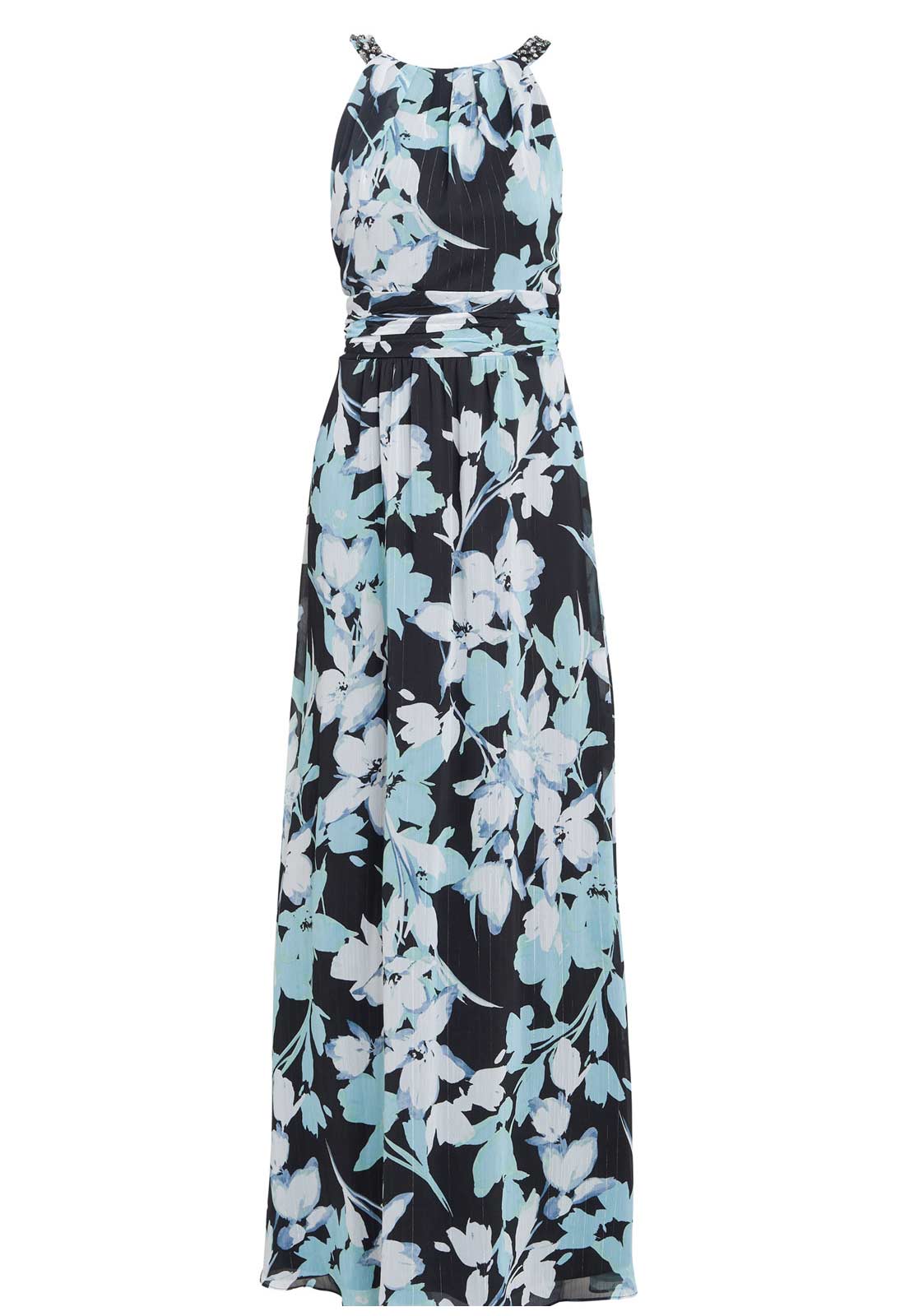 Gina Bacconi Black and Multi Irina Printed Halter Neck Maxi Dress