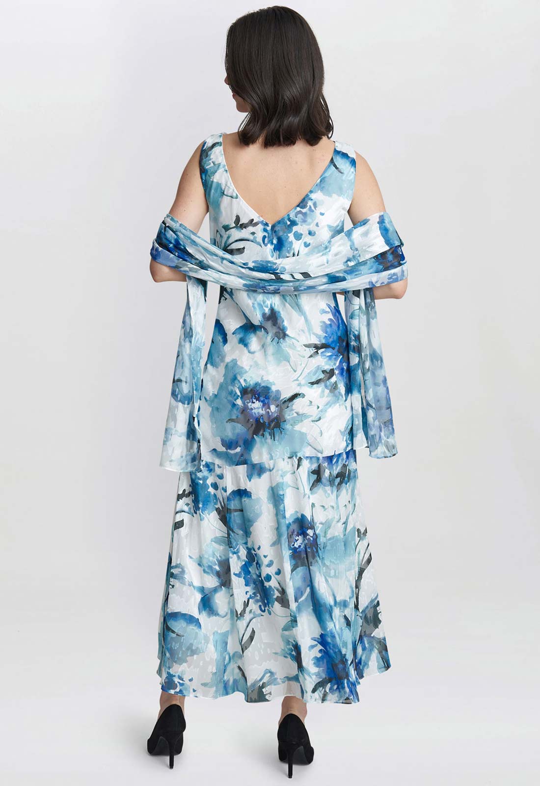 Gina Bacconi Blue Angelica Printed Dress And Shawl