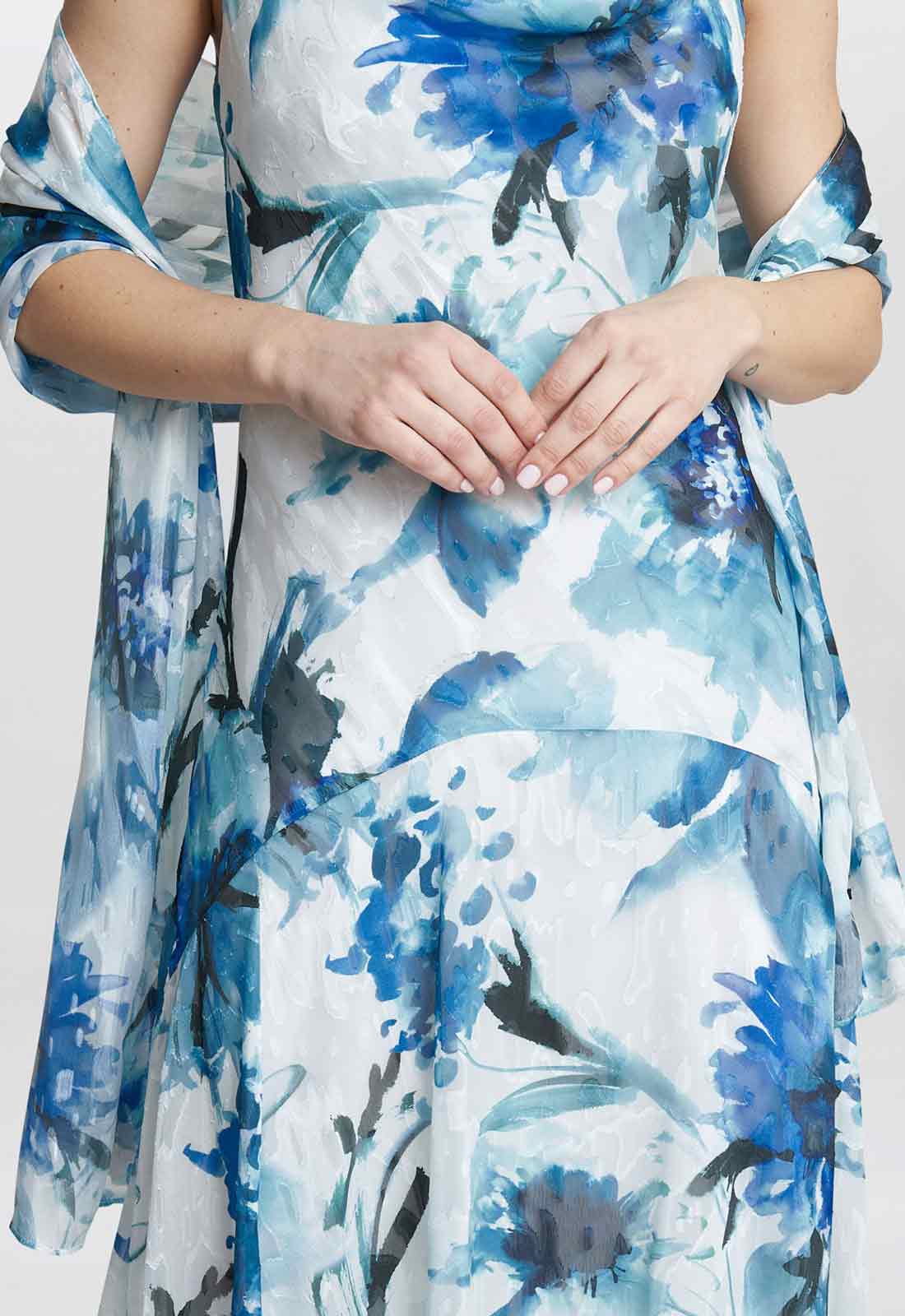 Gina Bacconi Blue Angelica Printed Dress And Shawl