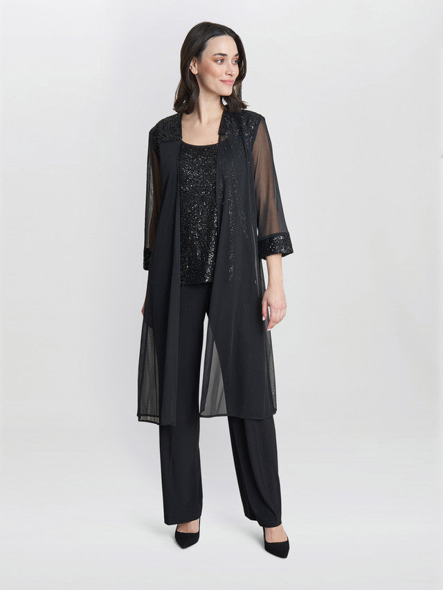 Gina Bacconi Black Jessica Three Piece Sequin Jersey Trouser Suit
