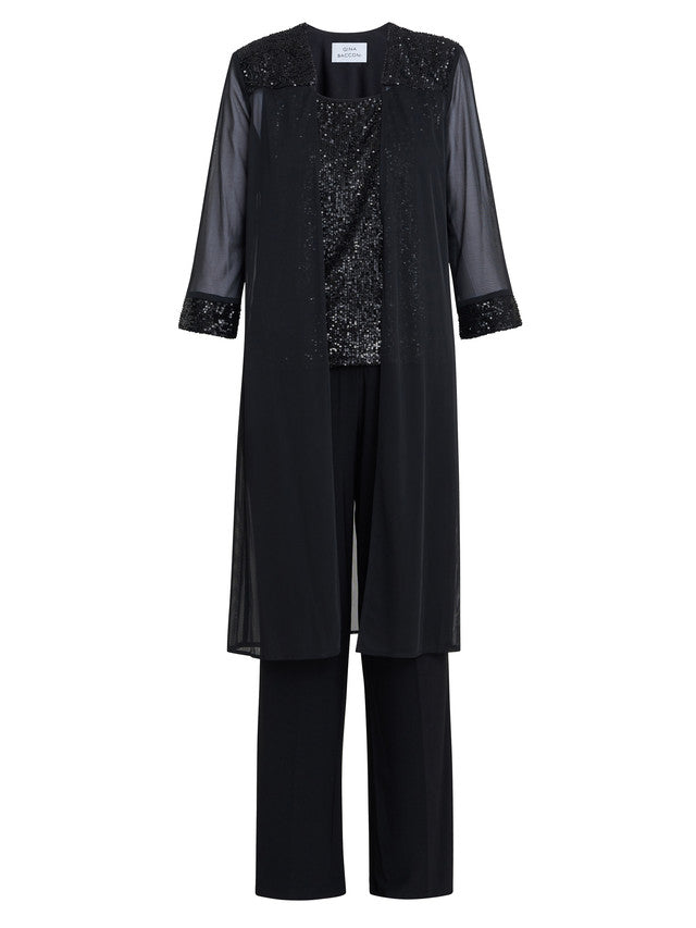 Gina Bacconi Black Jessica Three Piece Sequin Jersey Trouser Suit