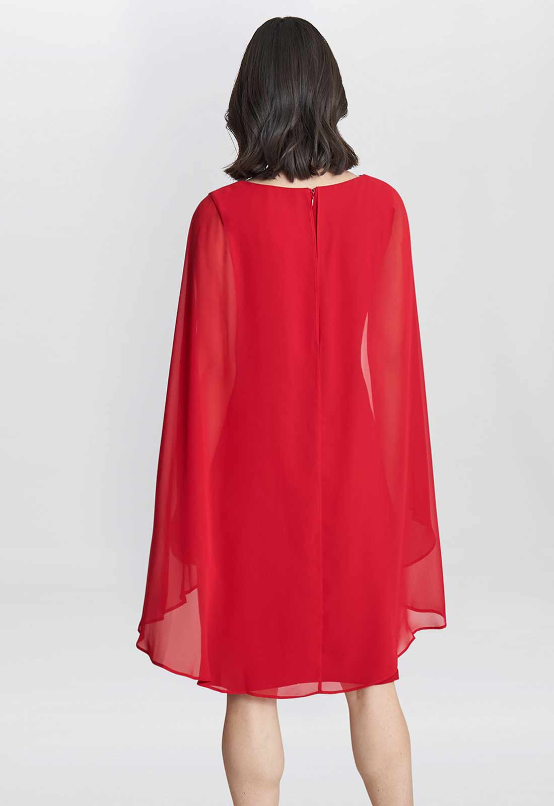 Gina Bacconi Red Lisa Chiffon Cape Dress