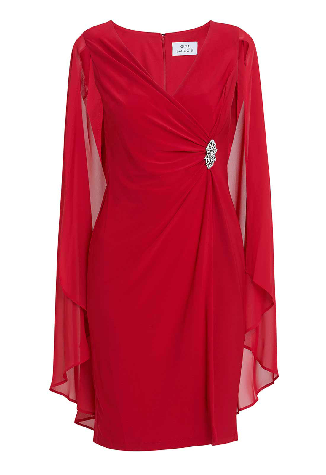 Gina Bacconi Red Lisa Chiffon Cape Dress