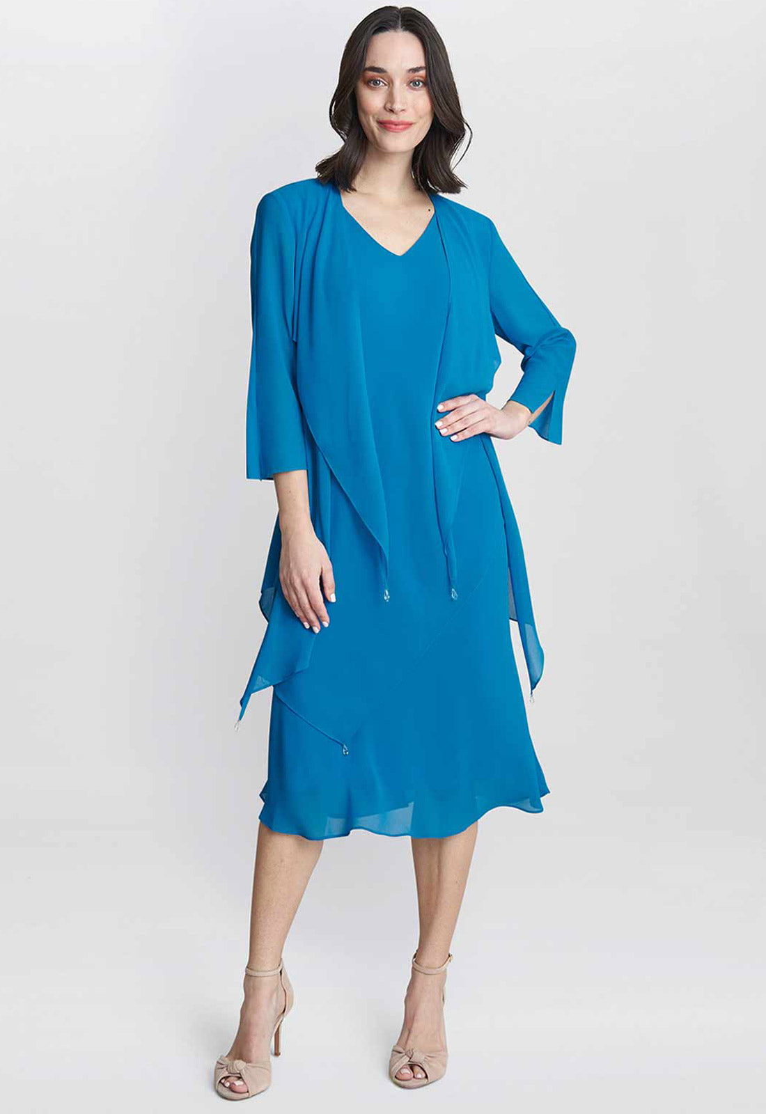 Gina Bacconi Blue Rita 2 Piece Tiered Dress And Jacket