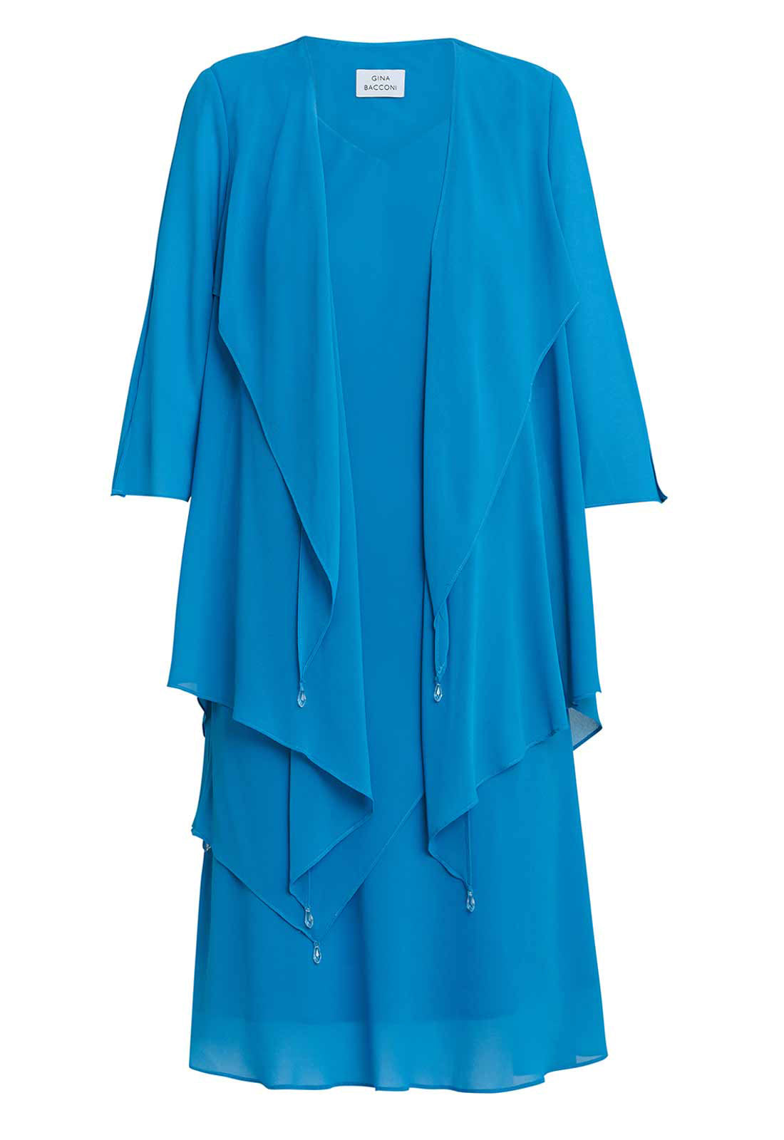 Gina Bacconi Blue Rita 2 Piece Tiered Dress And Jacket