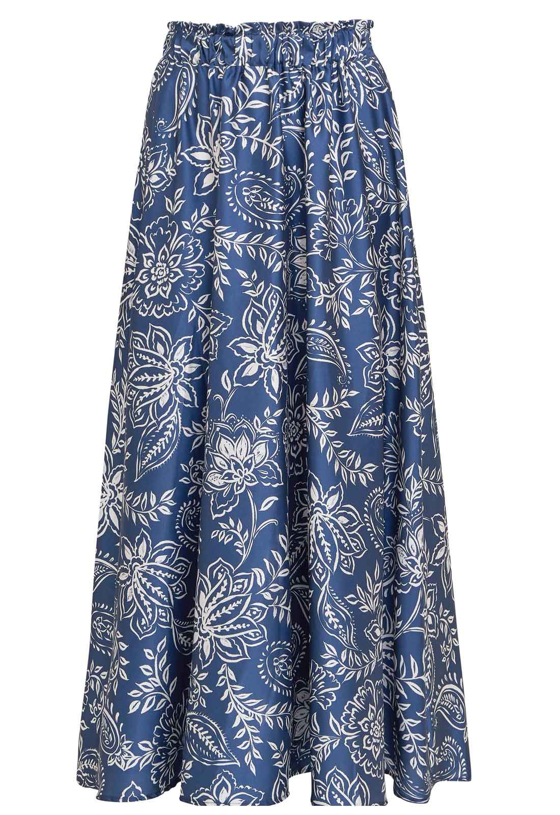 Gina Bacconi Blue Dakota Satin Elastic Waist Skirt