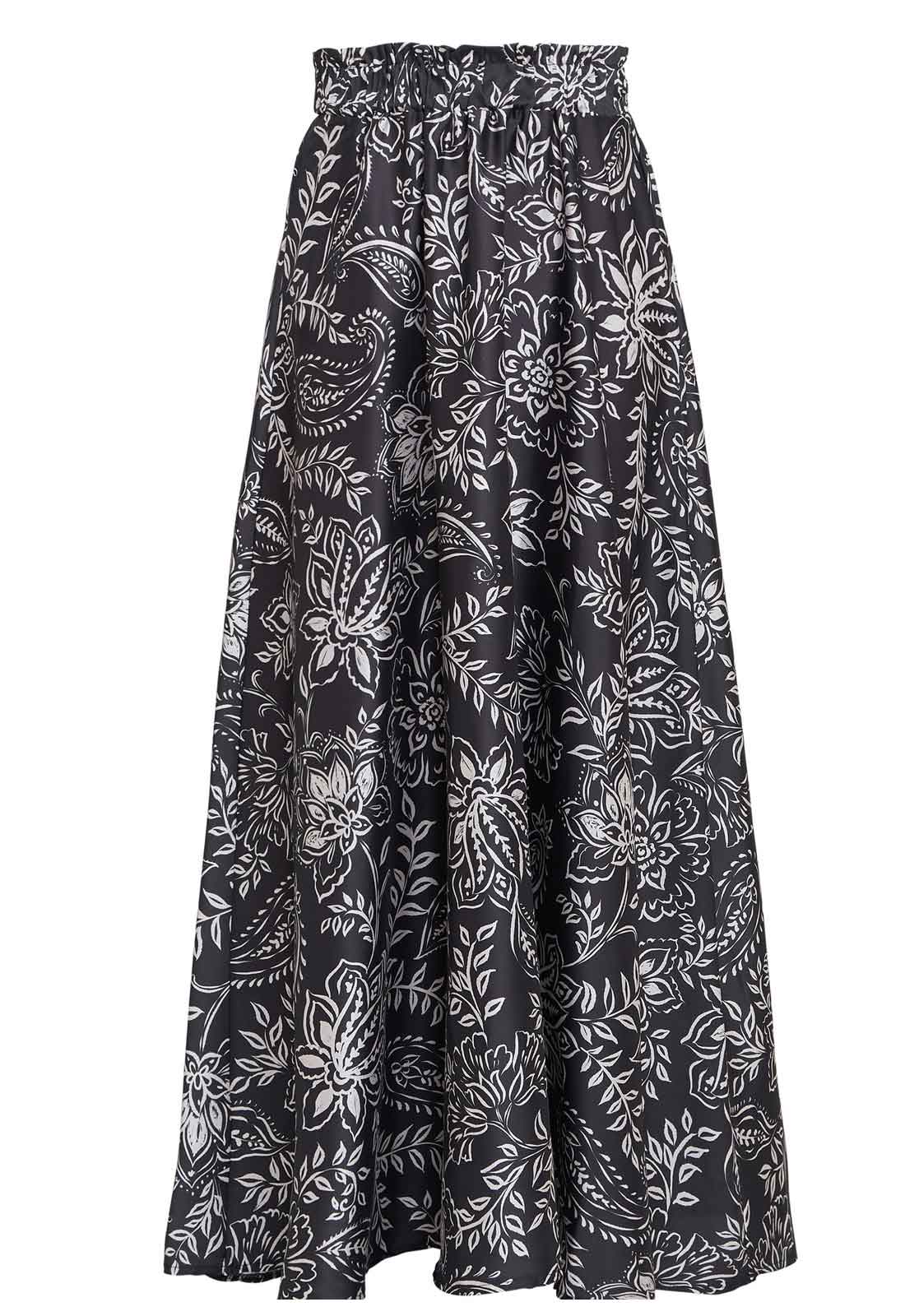 Gina Bacconi Black and White Dakota Satin Elastic Waist Skirt