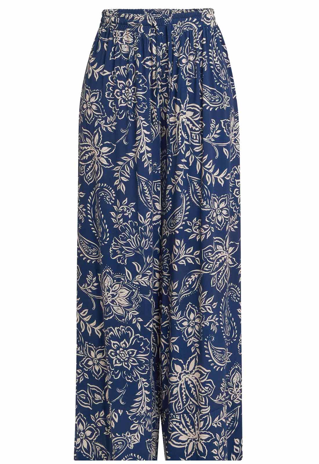 Gina Bacconi Navy and Multi Aruna Wide Leg Pull On Trouser