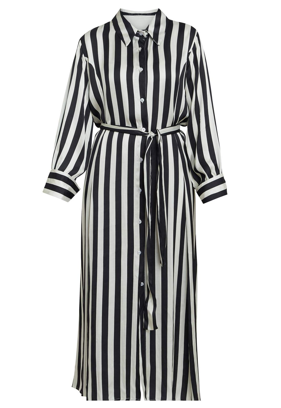 Gina Bacconi Black and White Katarina Satin Shirt Dress