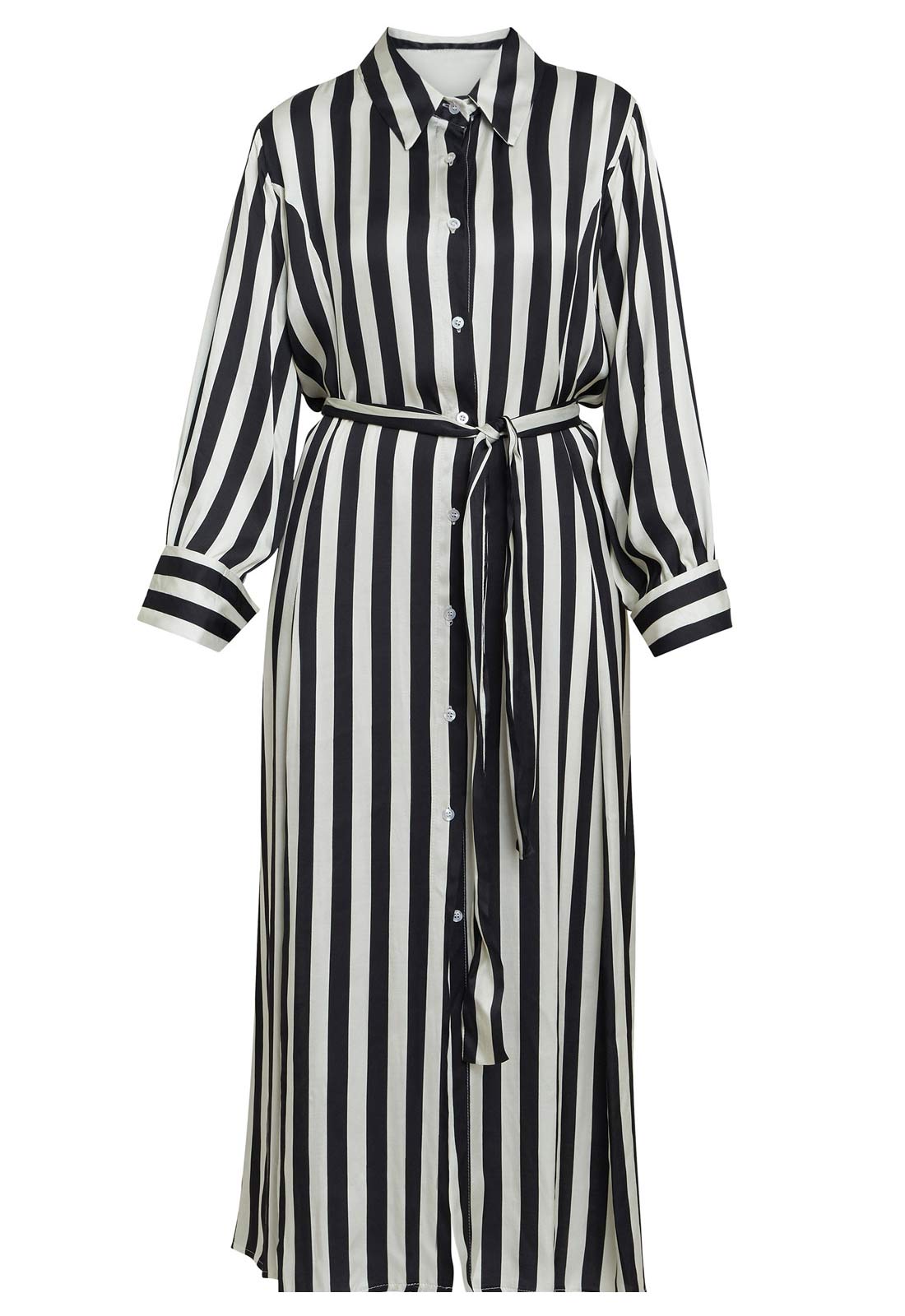 Gina Bacconi Black and White Katarina Satin Shirt Dress