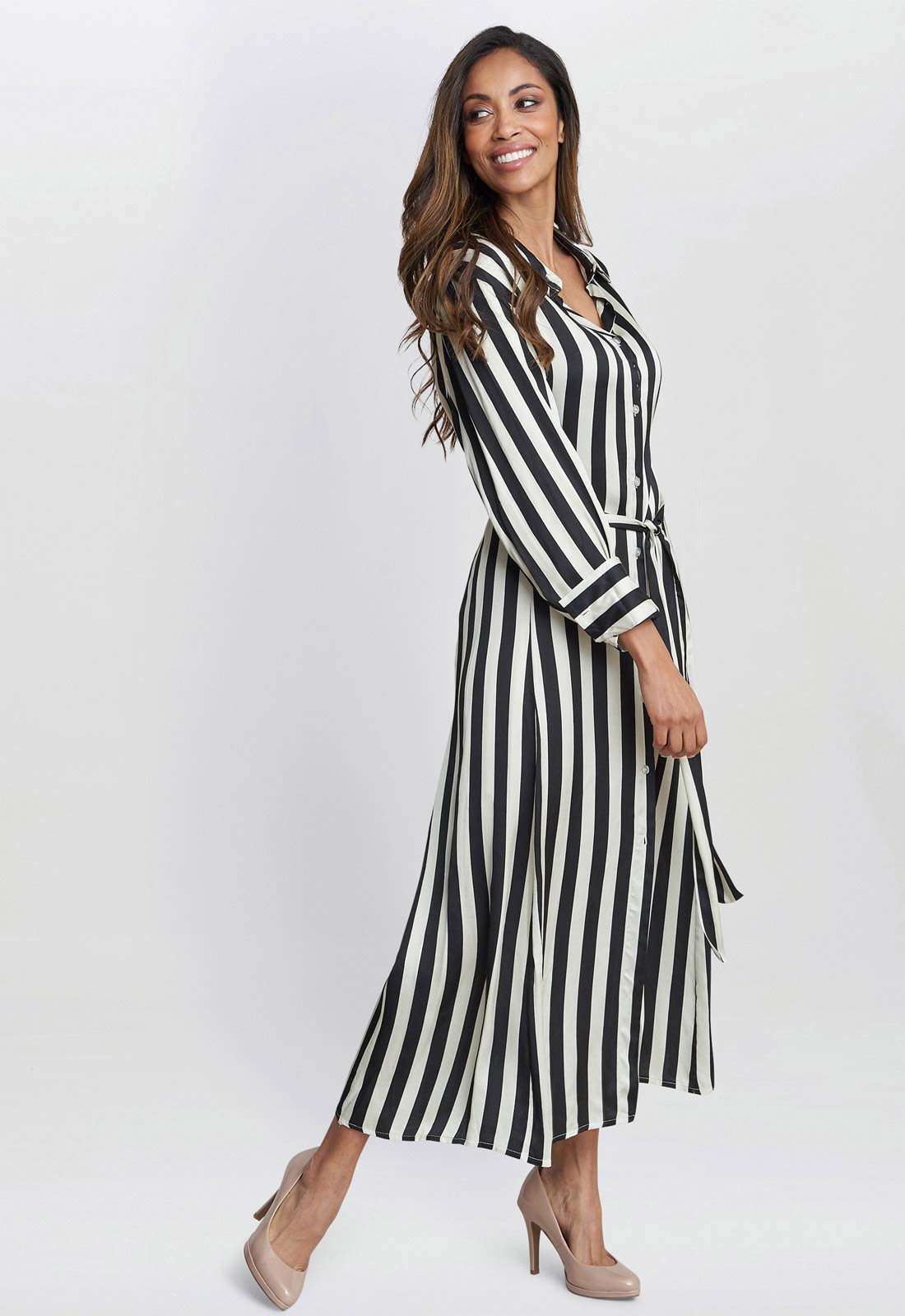 Gina Bacconi Black and White Katarina Satin Shirt Dress