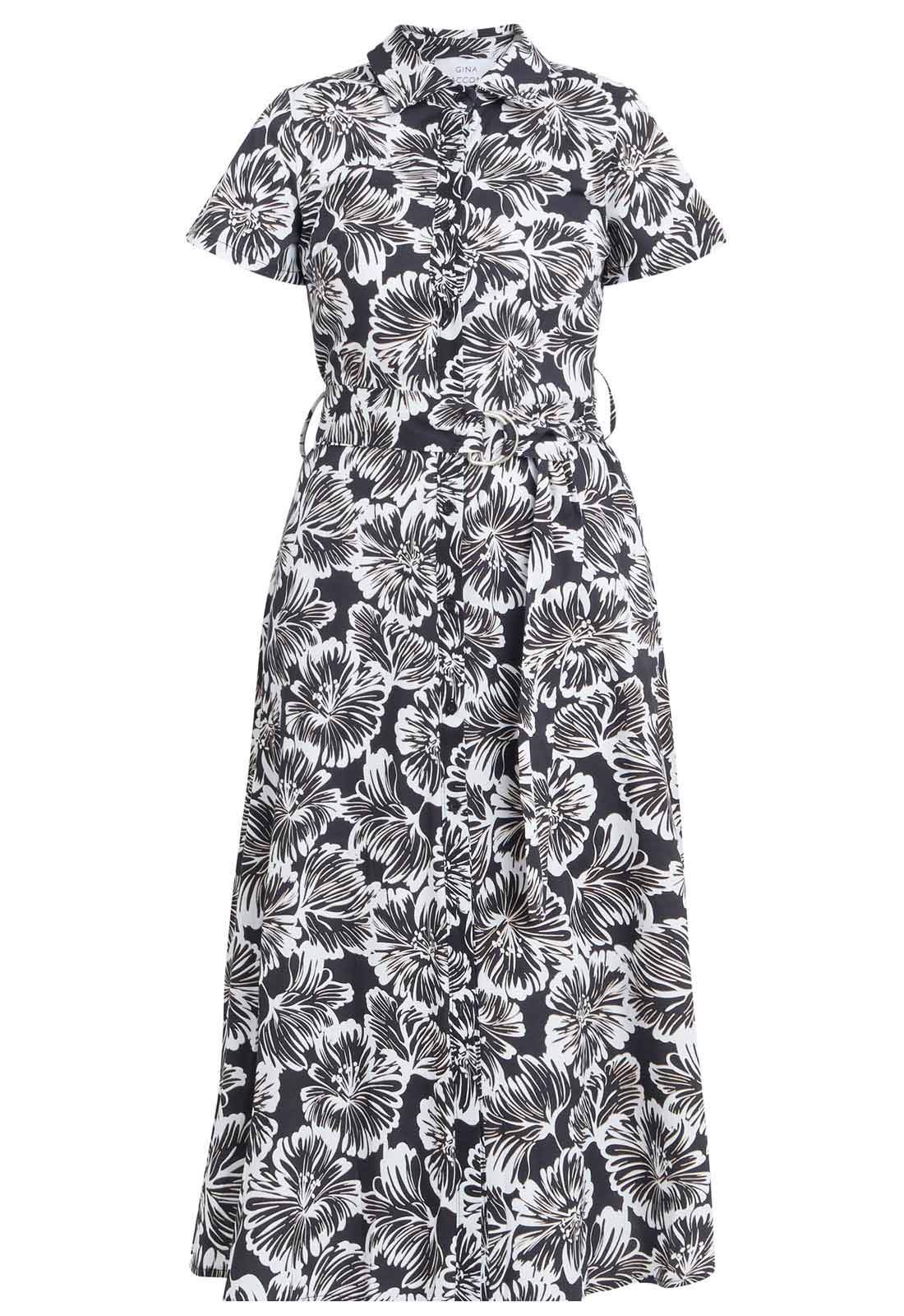 Gina Bacconi Black and White Ivonne Short Sleeve Shirt Dress