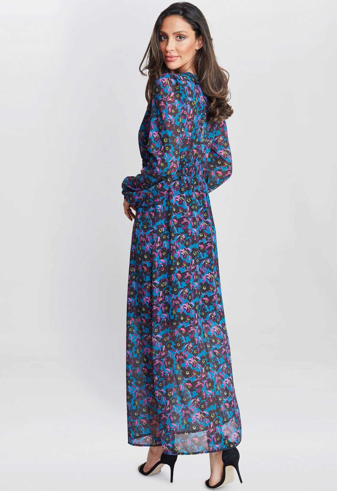 Gina Bacconi Black and Multi Judy Button Dwon Long Sleeve Dress