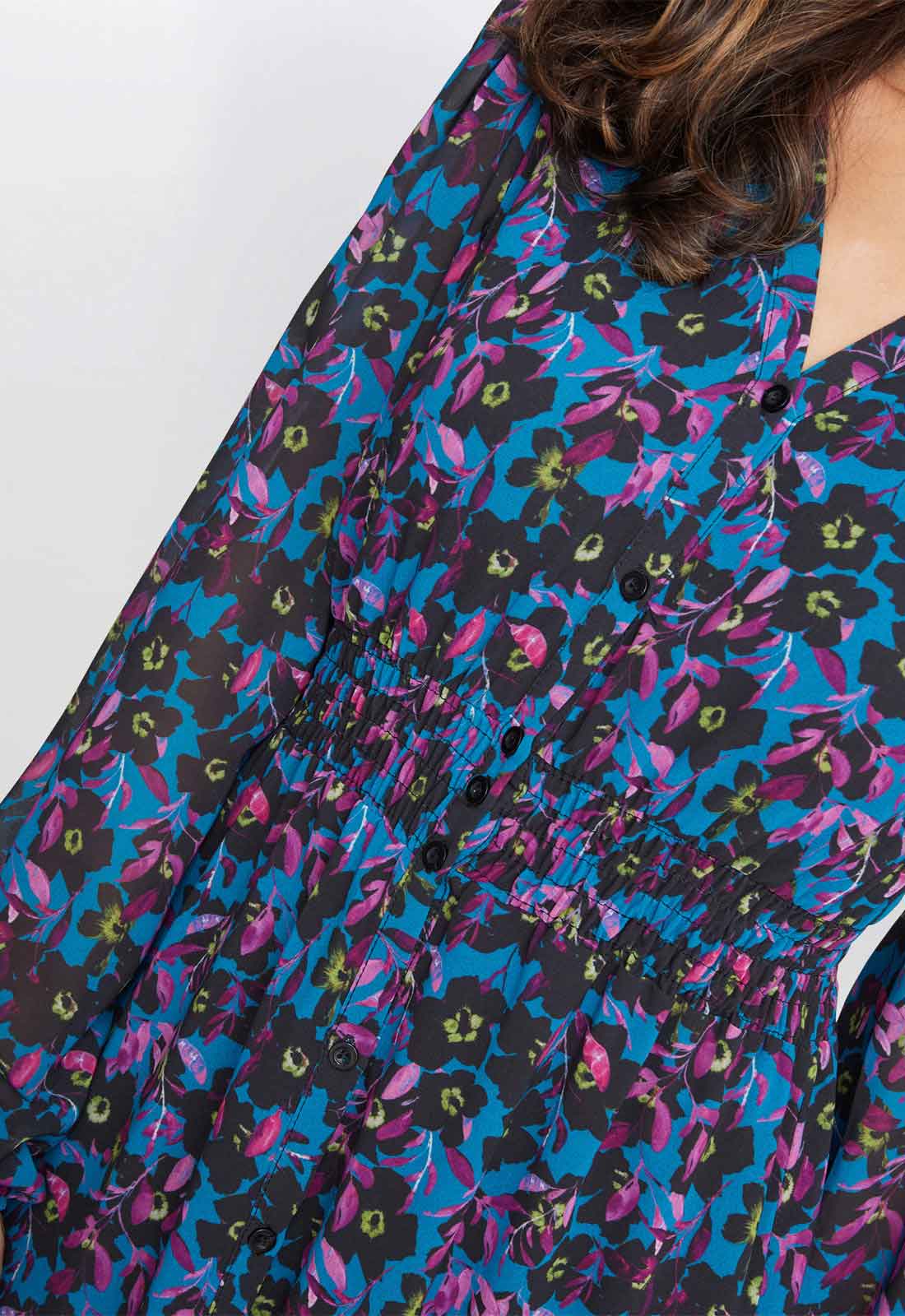 Gina Bacconi Black and Multi Judy Button Dwon Long Sleeve Dress