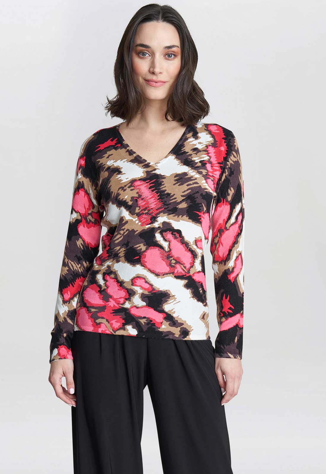 Gina Bacconi Pink Mazie Abstract Pink Leopard Diamante Jumper