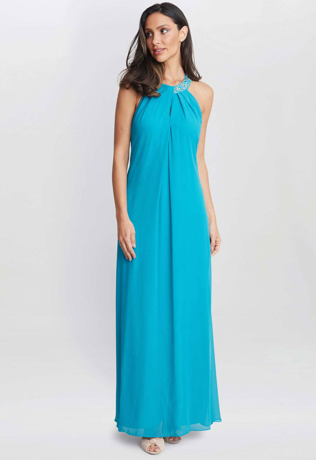 Gina Bacconi Aqua Pamela Halterneck Maxi Dress