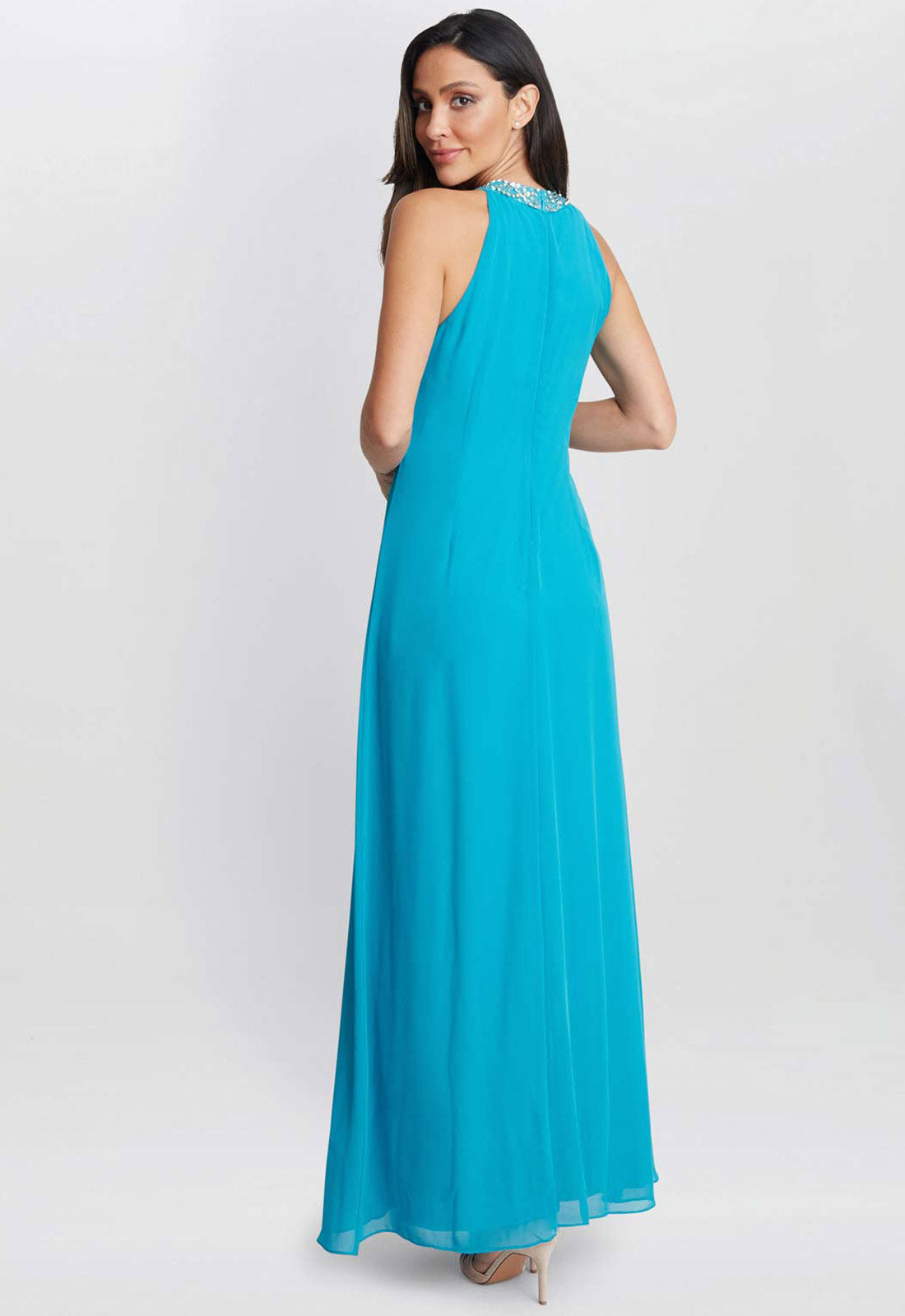 Gina Bacconi Aqua Pamela Halterneck Maxi Dress