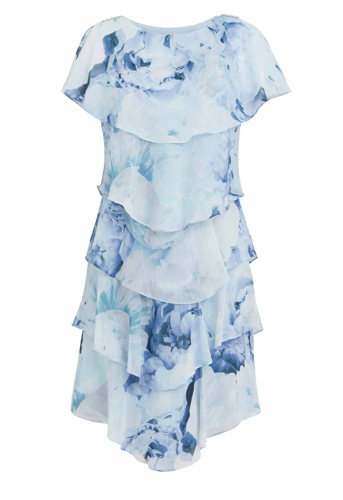 Gina Bacconi Blue Rosanna Printed Tiered Dress