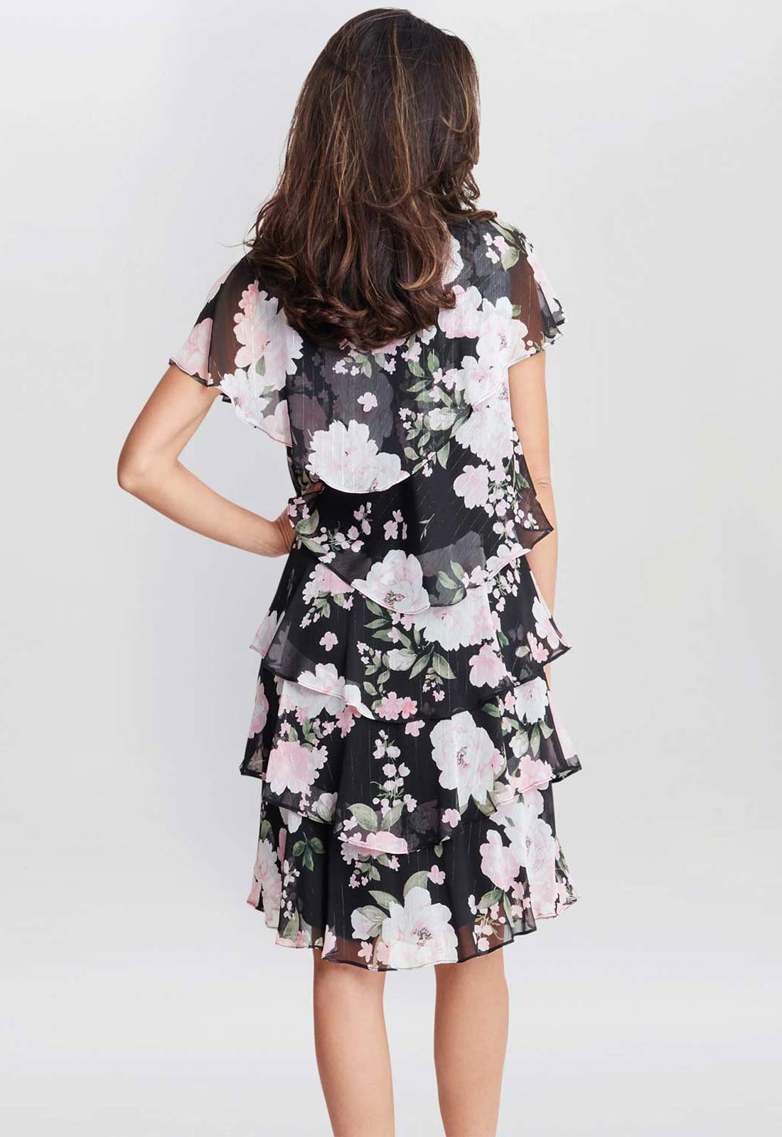 Gina Bacconi Black Nicola V Neck Printed Tiered Dress