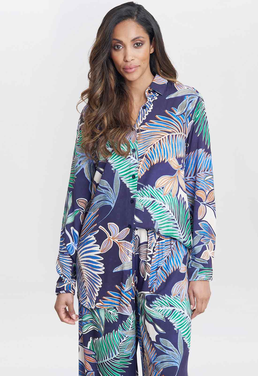 Gina Bacconi Navy and Multi Tabitha Printed Tunic Shirt