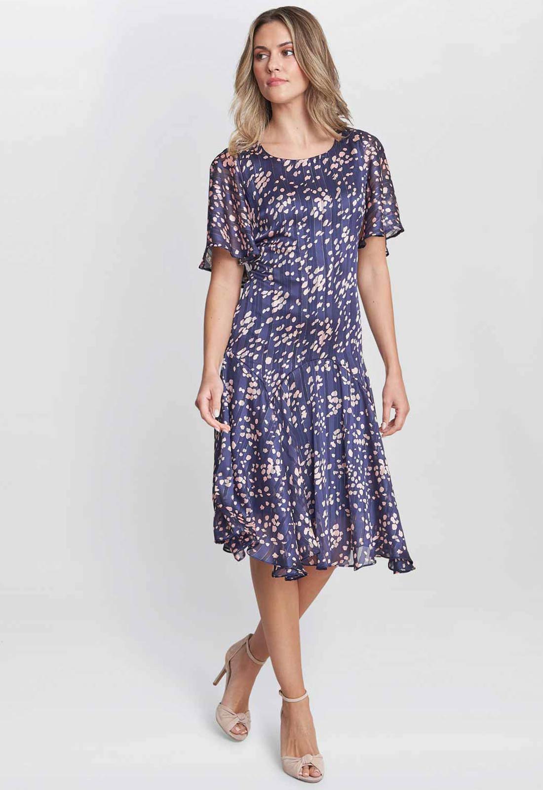 Gina Bacconi Navy Pink Annette Chiffon Dress